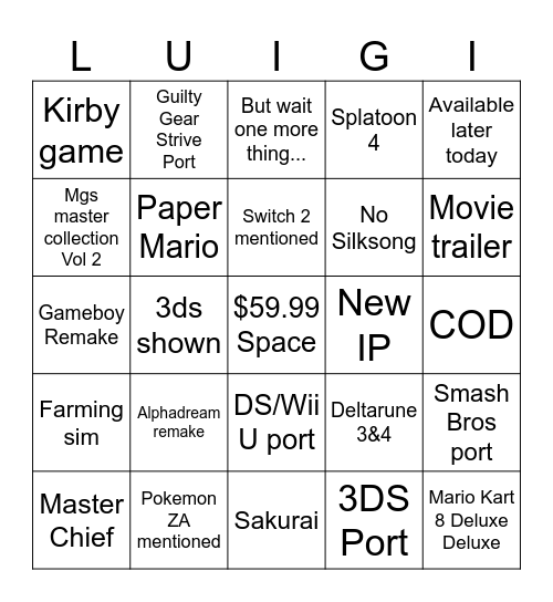 My uncle Luigi told me Bingo Card