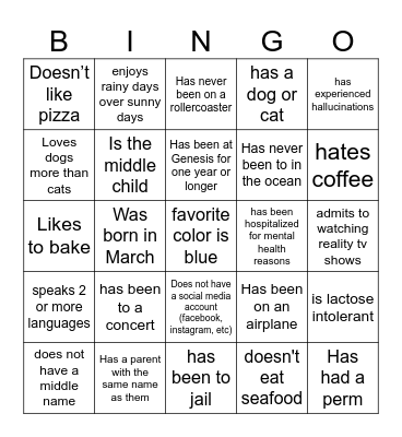 People Bingo Card