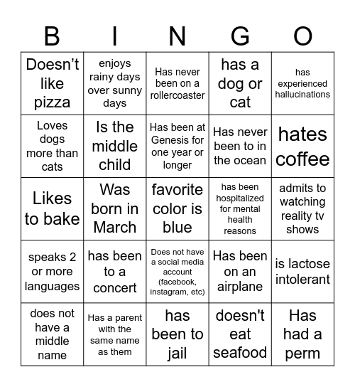 People Bingo Card