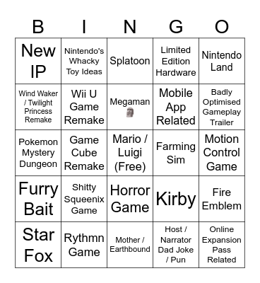 Nintendo Direct 27/03 Bingo Card