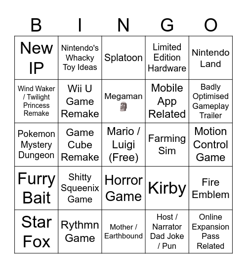 Nintendo Direct 27/03 Bingo Card