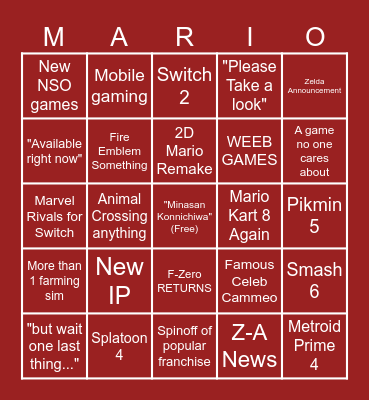 SURPRISE Nintendo Direct BINGO Card