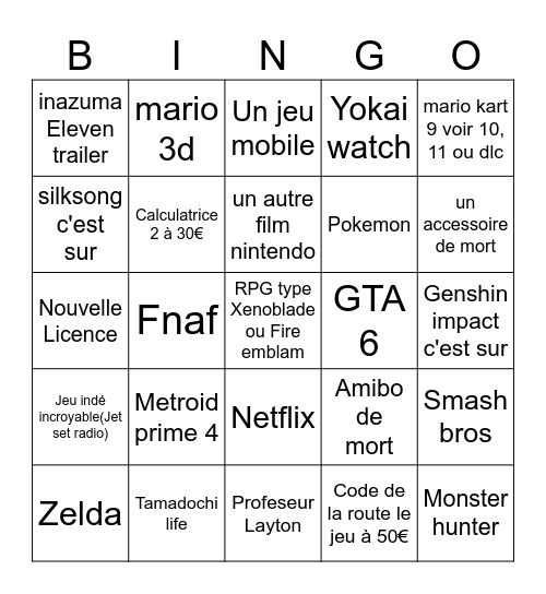 Nintendo Bingo Card