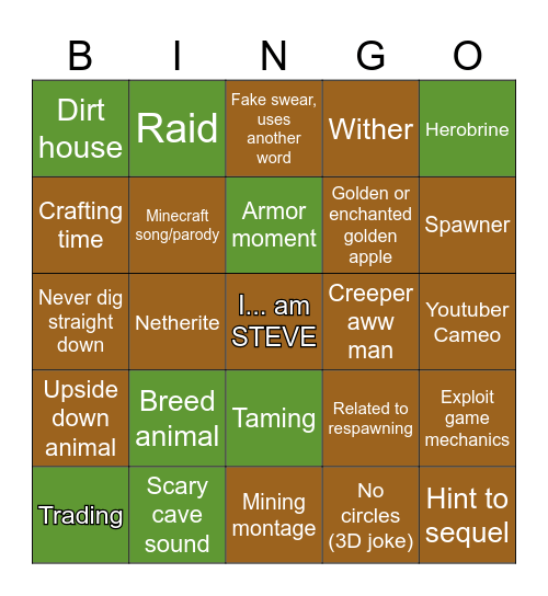 Minecraft Movie Bingo 😭 Bingo Card