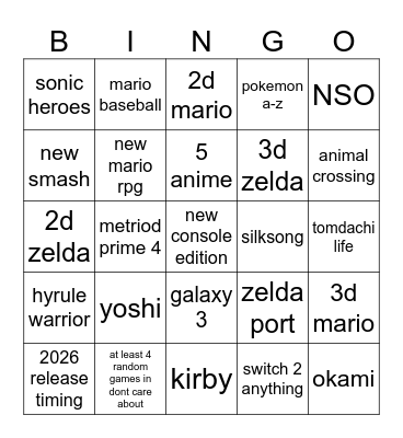 nintendo direct 3.27.2025 Bingo Card