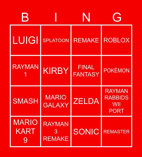 NINTENDO DIRECT 27.03.25 Bingo Card