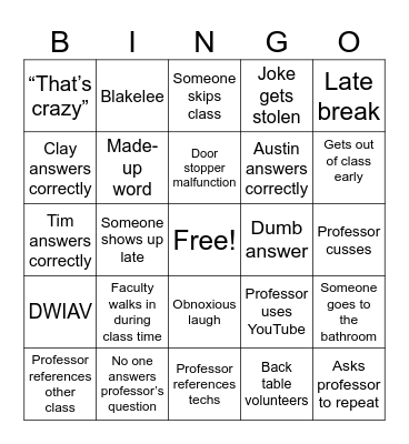PT school Bingo Card