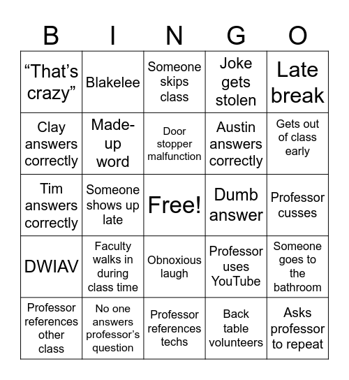 PT school Bingo Card
