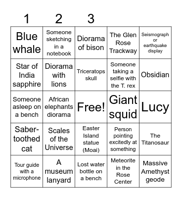 American Museum of Natural History Bingo Card