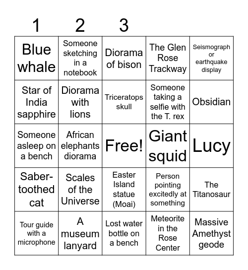 American Museum of Natural History Bingo Card