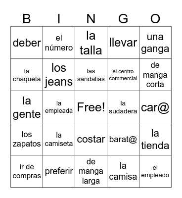 La Ropa 1-2 Bingo Card