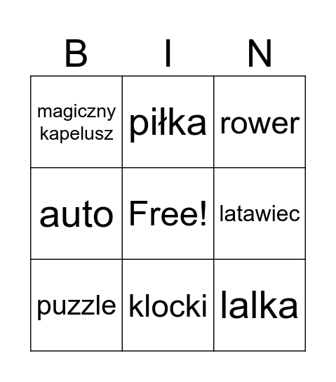 zabawki Bingo Card