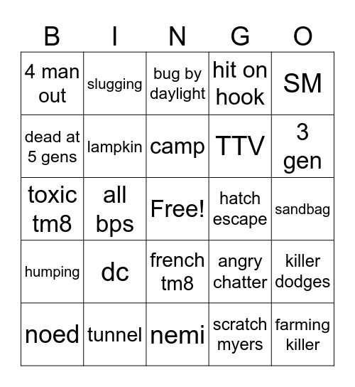 dbd bingo Card