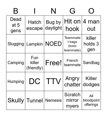 DBD Bingo Card