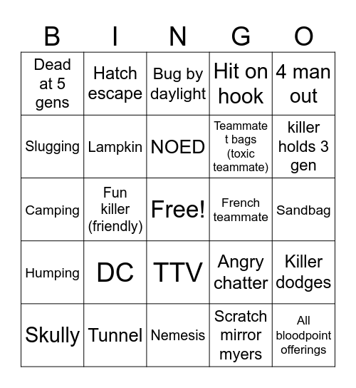 DBD Bingo Card