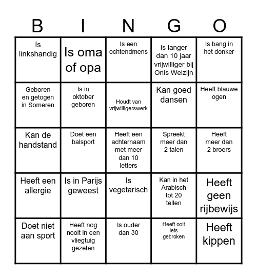 Kennismakingsbingo Card