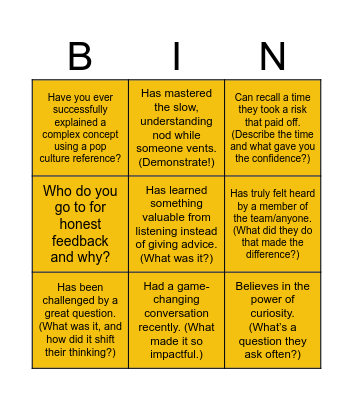 Coaching Bingo Card