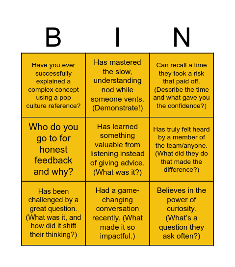 Coaching Bingo Card
