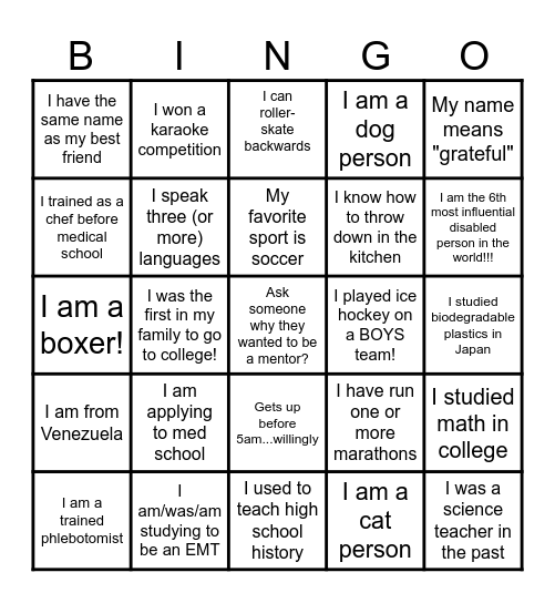 Mentor Bingo! Bingo Card