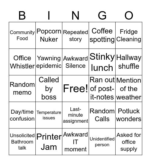 Workplace Bingo Card