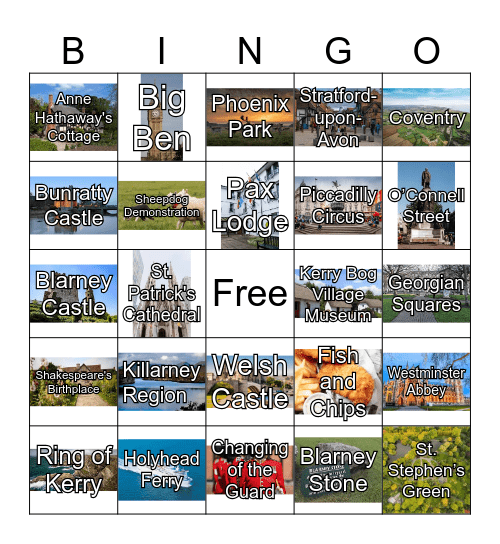 England, Ireland, Wales Bingo Card