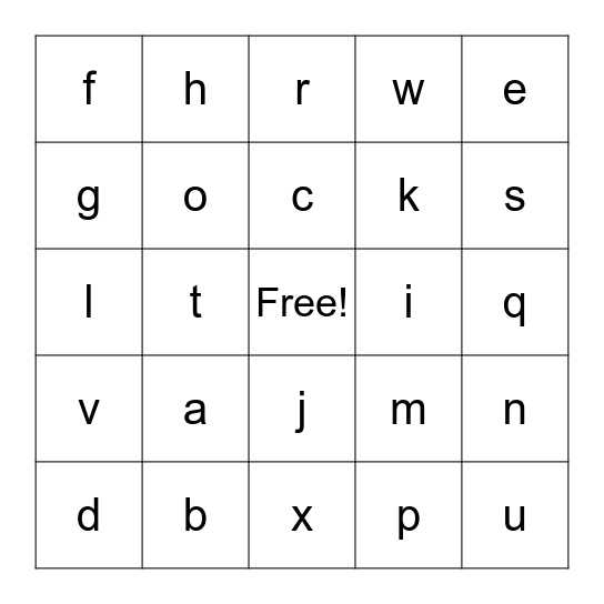 Alphabet Bingo - Lower Case Bingo Card
