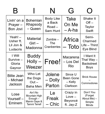 Music Bingo Card