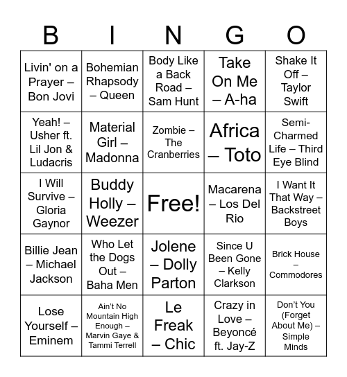 Music Bingo Card