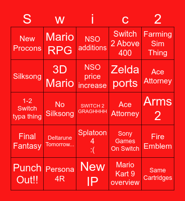 Switch 2 Bingo Card