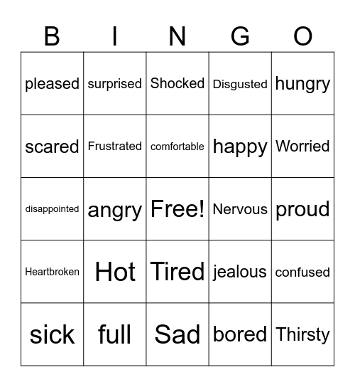 Emotions Bingo Card