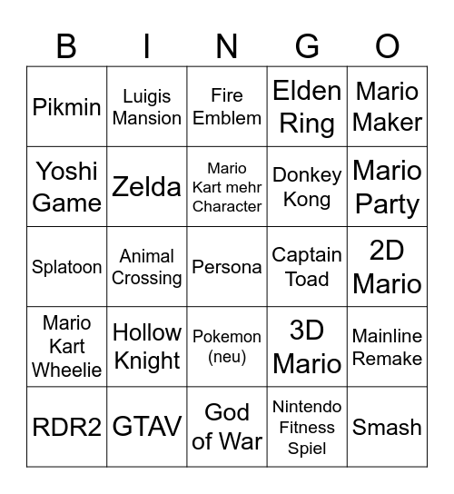 Nintendo Switch 2 Bingo Card