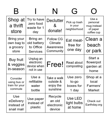 Earth Day 2025 Bingo Card