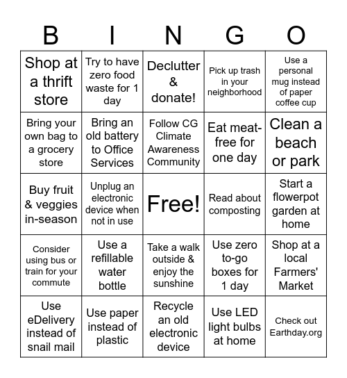 Earth Day 2025 Bingo Card