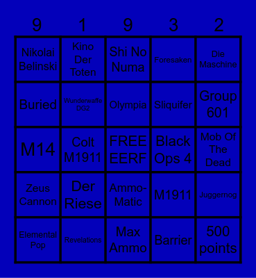 Cod Zombies Bingo Card
