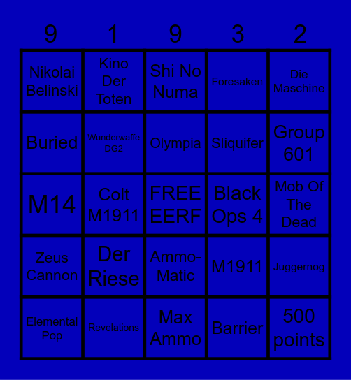 Cod Zombies Bingo Card