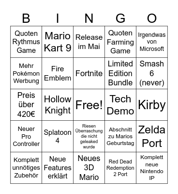 Switch 2 Direct Bingo Card