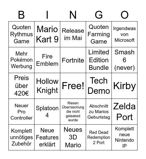 Switch 2 Direct Bingo Card