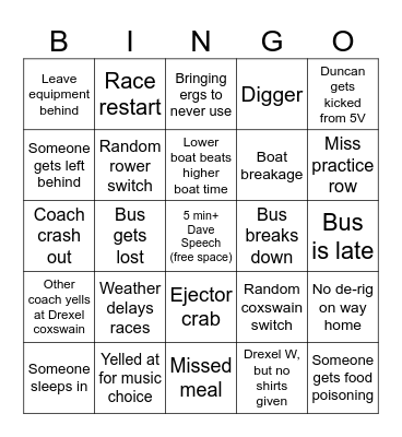 Cornell Trip Bingo Card