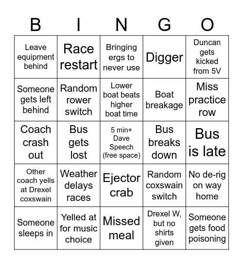Cornell Trip Bingo Card