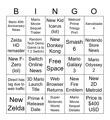 Switch 2 Direct Bingo Card
