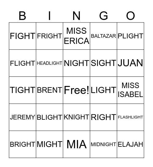 Untitled Bingo Card