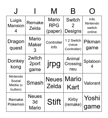 Switch 2 Bingo Card