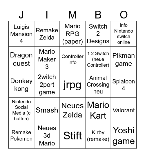 Switch 2 Bingo Card