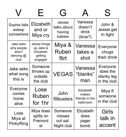 Vegas 2025 Bingo Card