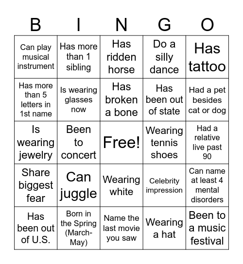 Serenity Bingo Card