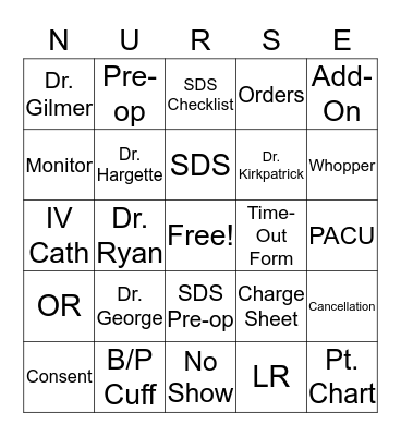 PMH SURGICAL SERVICES Bingo Card