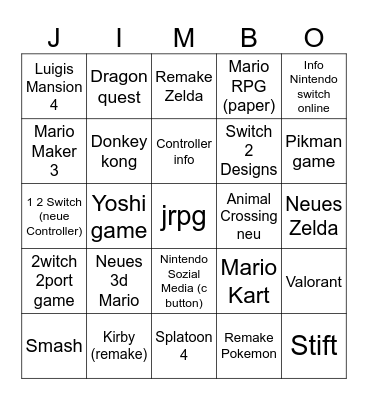 Switch 2 Bingo Card