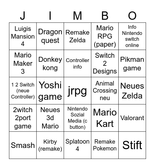 Switch 2 Bingo Card