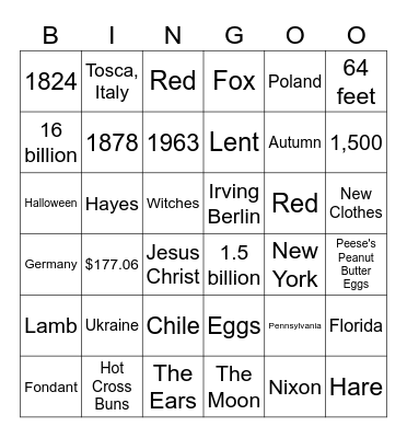 Easter Trivia Bingo Card