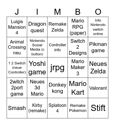 Switch 2 Bingo Card
